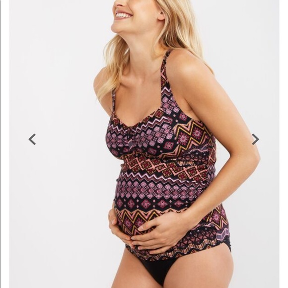 Motherhood Maternity Other - Motherhood Cross Back Ruched Maternity Swim Top